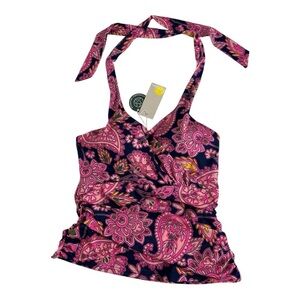 Boden Sz 8 Tankini Swimsuit Top Blue & Pink Paisley NWT
